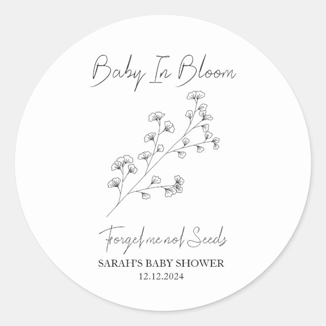 Baby In Bloom l Forget me not Seeds Baby Shower Classic Round Sticker (Front)