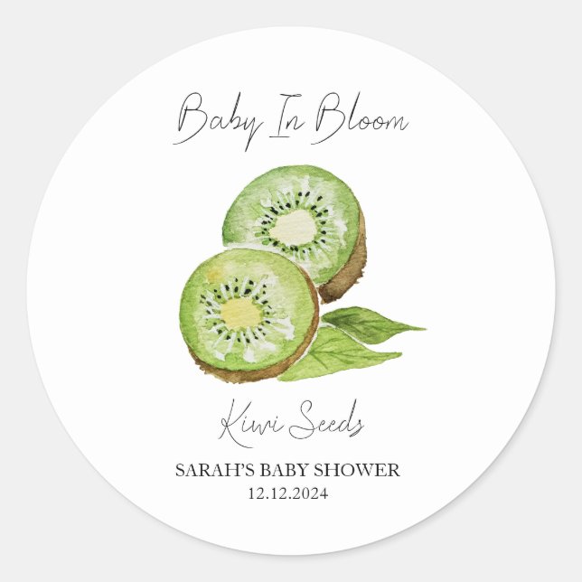 Baby In Bloom l Kiwi Seeds Baby Shower Classic Round Sticker (Front)