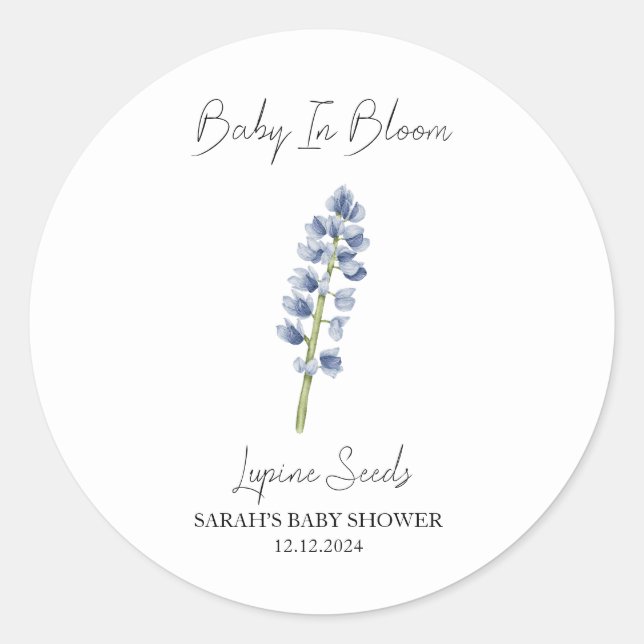 Baby In Bloom l Lupine Seeds Baby Shower Classic Round Sticker (Front)