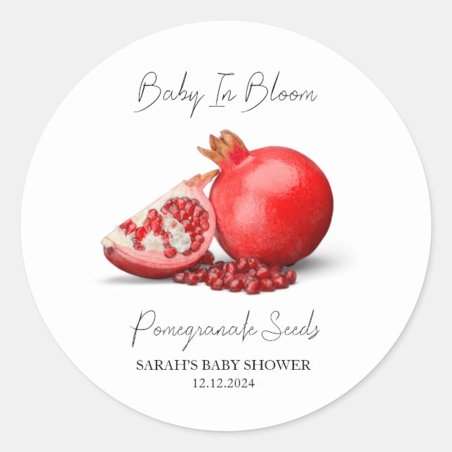 Baby In Bloom l Pomegranate Seeds Baby Shower Classic Round Sticker (Front)
