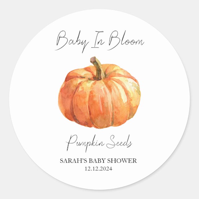 Baby In Bloom l Pumpkin Seeds Baby Shower Classic Round Sticker (Front)