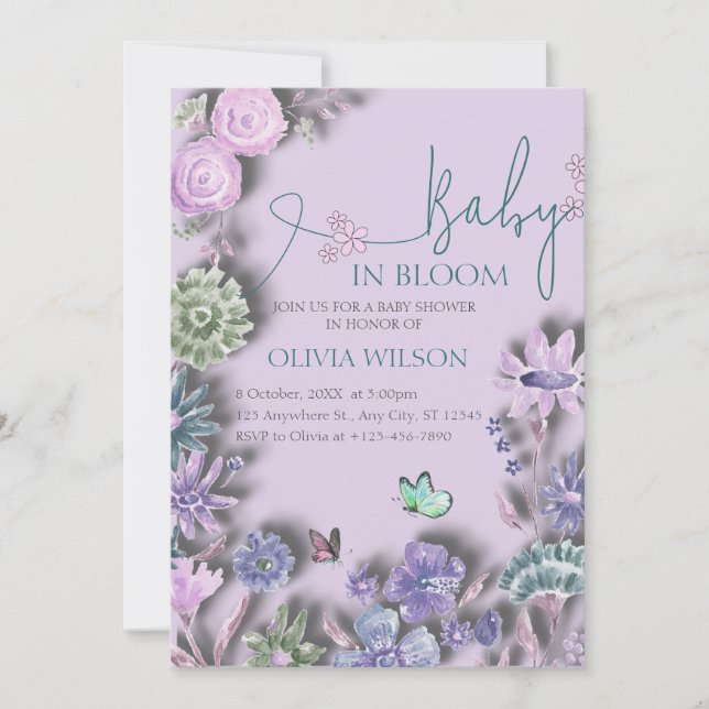 Baby In Bloom Lavender Lilac Floral Baby Shower  Invitation (Front)