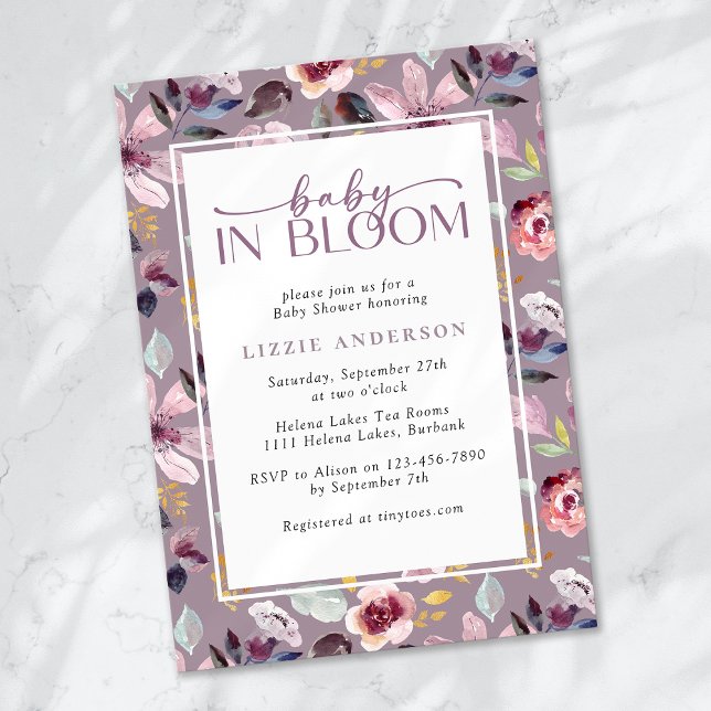 Baby in Bloom Lilac Floral Baby Shower Invitation (Creator Uploaded)