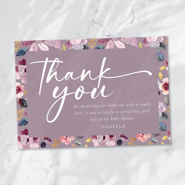 Baby in Bloom Lilac Floral Baby Shower Thank You Card (Creator Uploaded)