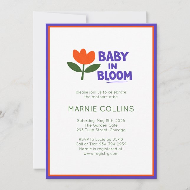 Baby in Bloom Minimalist Modern Trendy Baby Shower Invitation (Front)