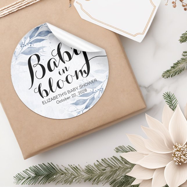 Baby in Bloom / Modern Baby Shower Pinback Button Classic Round Sticker (Creator Uploaded)