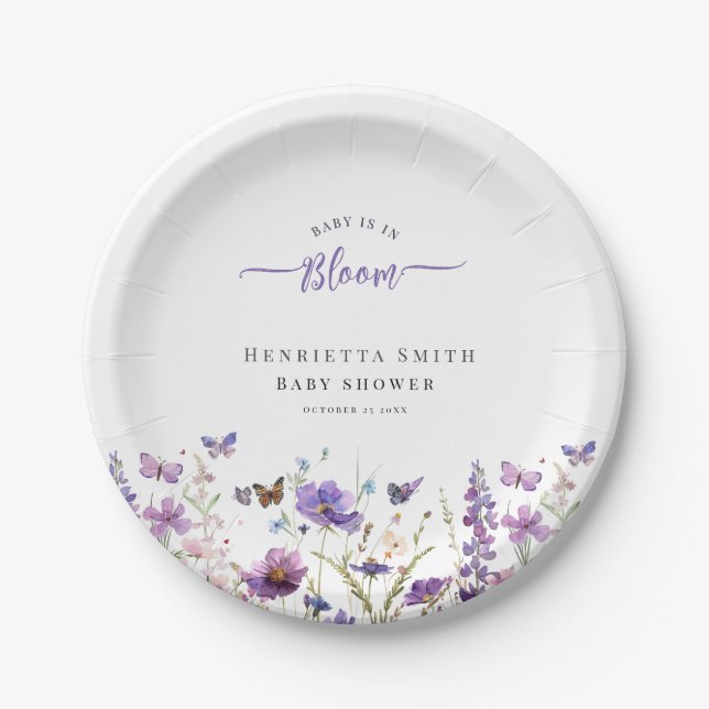 Baby in bloom modern watercolor baby shower   paper plate (Front)