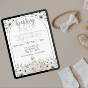 Baby in Bloom neutral tones baby shower Invitation