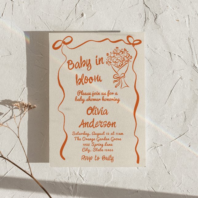 Baby in Bloom Orange Drawn Flower Bouquet Shower Invitation (Creator Uploaded)
