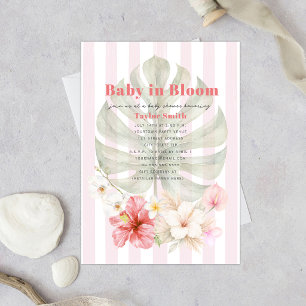 Baby in Bloom Palm Hibiscus Stripe Baby Shower Invitation