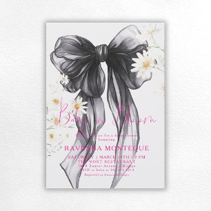 Baby in Bloom Pastel Black Bow Floral Baby Shower Invitation