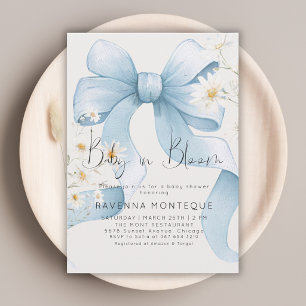 Baby in Bloom Pastel Blue Bow Floral Baby Shower  Invitation