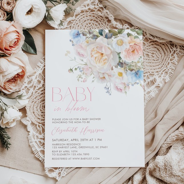 Baby In Bloom Pastel Floral Baby Shower Invitation (Creator Uploaded)