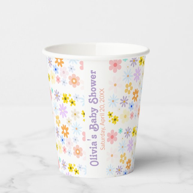 Baby In Bloom Pastel Floral Retro Baby Shower Paper Cups (Left)