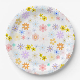 Baby In Bloom Pastel Floral Retro Baby Shower Paper Plate