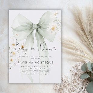 Baby in Bloom Pastel Green Bow Floral Baby Shower  Invitation