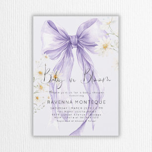Baby in Bloom Pastel Lilac Bow Floral Baby Shower  Invitation