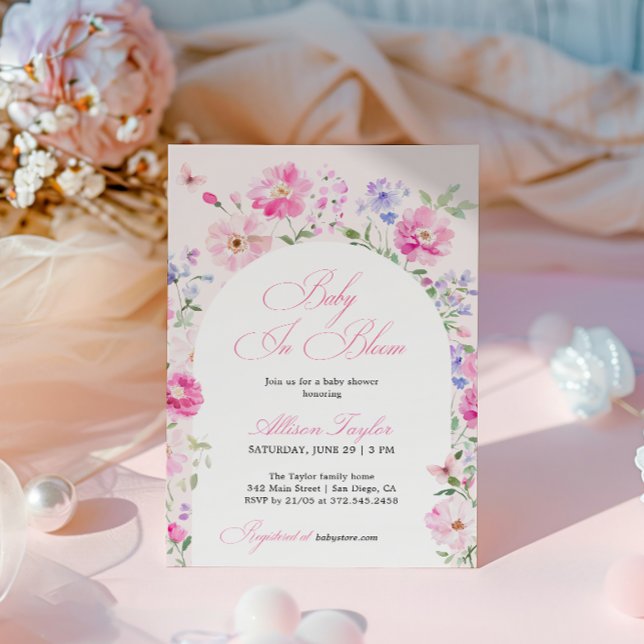 Baby In Bloom Pastel Pink Floral Arch Baby Shower Invitation (Creator Uploaded)