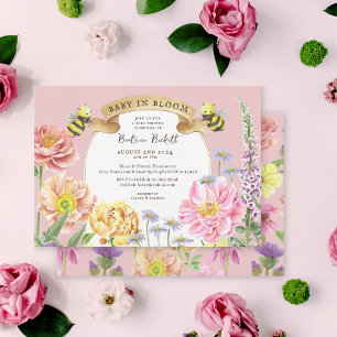 Baby in Bloom Pastel Pink Wildflower Baby Shower Invitation