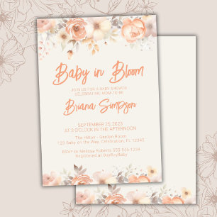 Baby in Bloom Peach Beige Ivory Floral Baby Shower Invitation