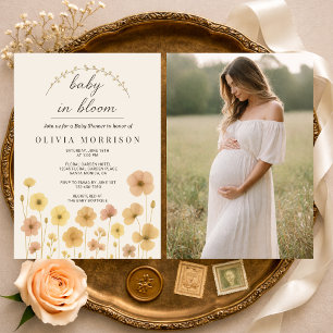 Baby In Bloom Photo Boho Baby Shower  Invitation