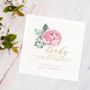 Baby in Bloom Pink and Gold Floral Baby Shower Fav Napkin