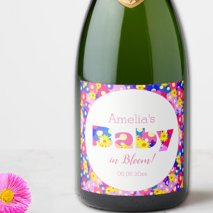 Baby in Bloom Pink Baby Shower Sparkling Wine Label