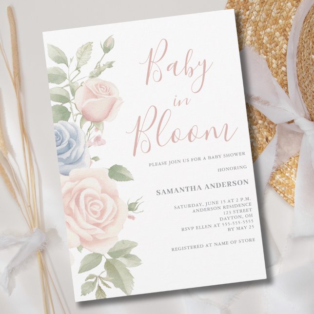 Baby In Bloom Pink Blue Floral Baby Shower Invitation (Creator Uploaded)