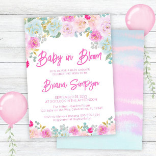 Baby in Bloom Pink Blue Peach Floral Baby Shower Invitation