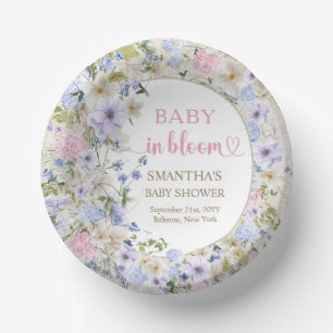 Baby in bloom pink blue purple Wildflowers arch Paper Plate