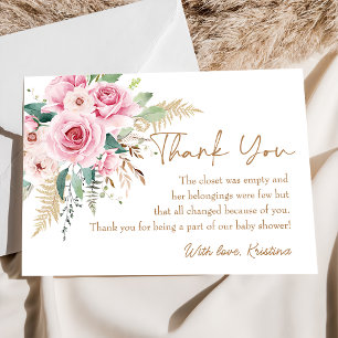 Baby in Bloom Pink Boho Floral Baby Shower Thank You Card