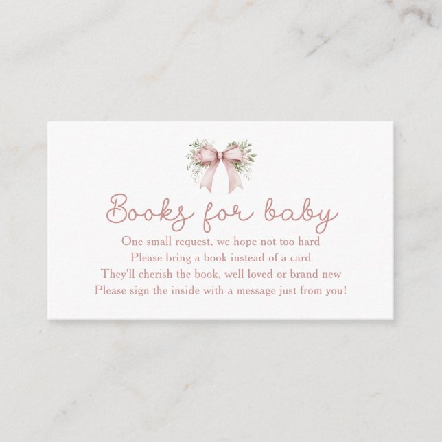 Baby In Bloom Pink Bow Baby Shower Books For Baby Enclosure Card (Front)