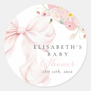 Baby in Bloom Pink Bow Baby Shower Classic Round Sticker