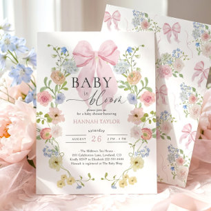 Baby in Bloom Pink Bow Baby Shower Invitation