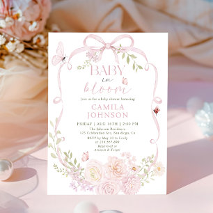 Baby in Bloom Pink Bow Baby Shower Invitation