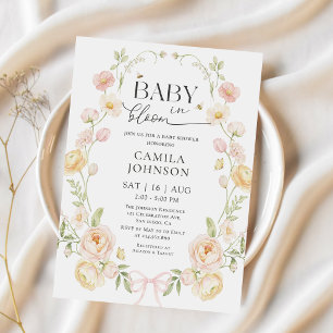 Baby in Bloom Pink Bow Baby Shower Invitation