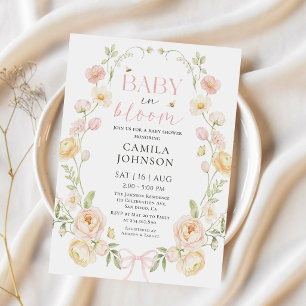 Baby in Bloom Pink Bow Baby Shower Invitation