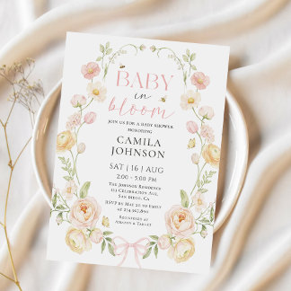 Baby in Bloom Pink Bow Baby Shower Invitation