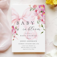 Baby In Bloom Pink Bow Baby Shower Invitation