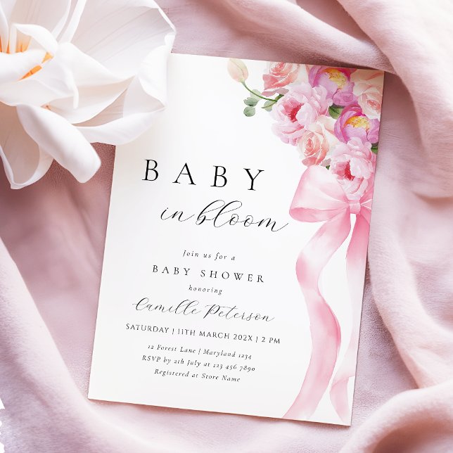 Baby In Bloom Pink Bow Baby Shower Invitation (Creator Uploaded)