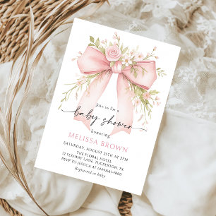 Baby In Bloom Pink Bow Baby Shower Invitation