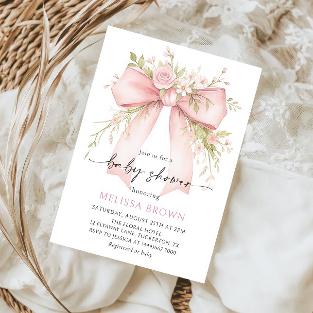Baby In Bloom Pink Bow Baby Shower Invitation (Creator Uploaded)