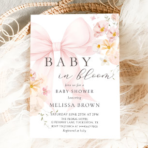 Baby In Bloom Pink Bow Baby Shower Invitation