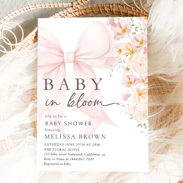 Baby In Bloom Pink Bow Baby Shower Invitation (Creator Uploaded)