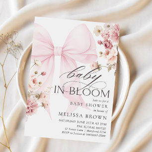 Baby In Bloom Pink Bow Baby Shower Invitation