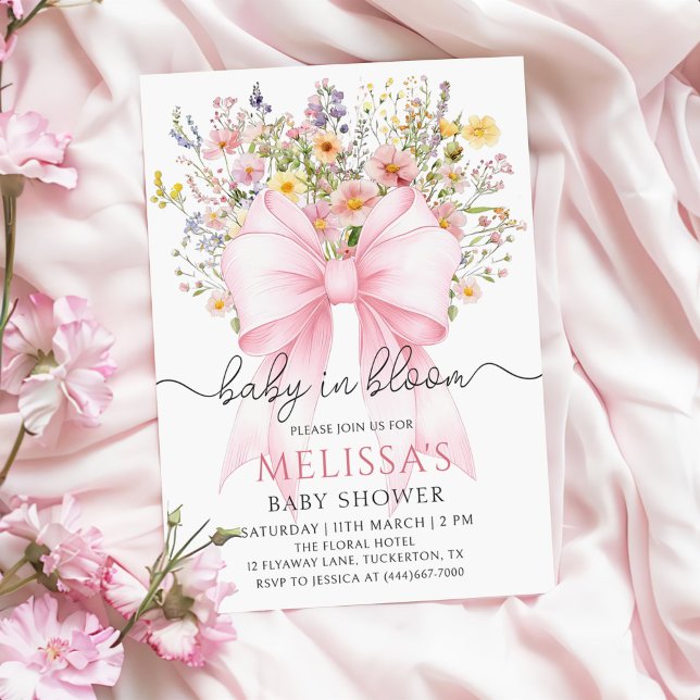 Baby in Bloom Pink Bow Baby Shower Invitation (Creator Uploaded)