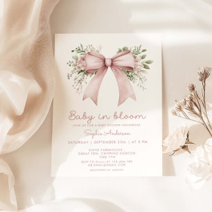 Baby In Bloom Pink Bow  Baby Shower  Invitation