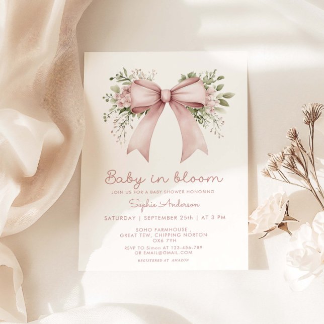 Baby In Bloom Pink Bow  Baby Shower  Invitation (Creator Uploaded)