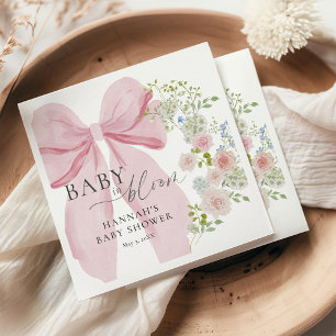 Baby in Bloom Pink Bow Baby Shower Napkin