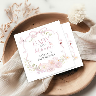 Baby In Bloom Pink Bow Baby Shower Napkins